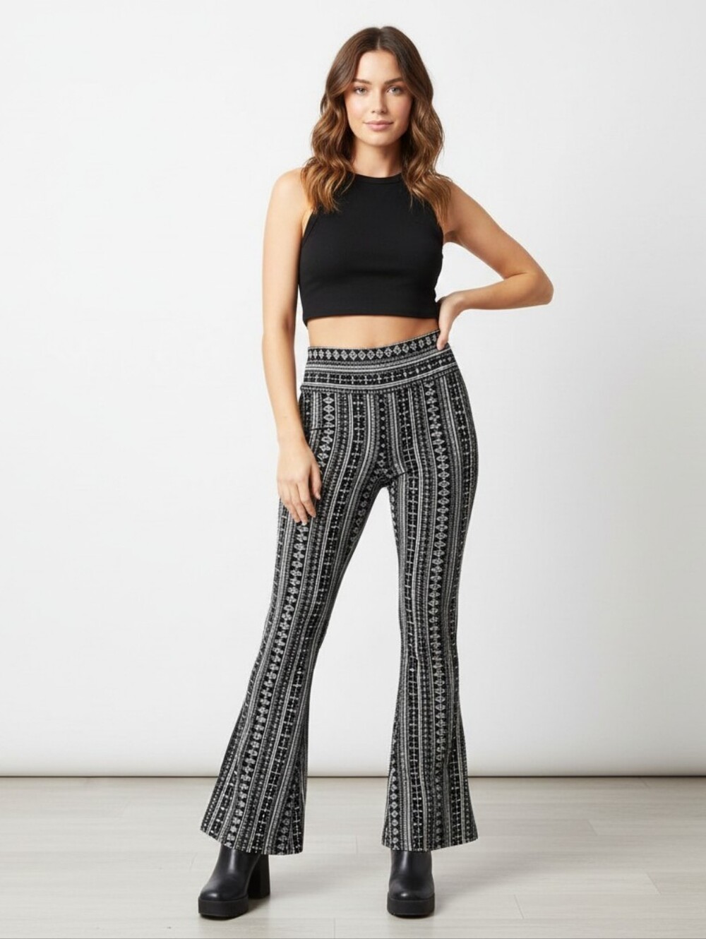 Boho Tribal Print Flare Leggings High Waist Bell Bottom Pants NWT